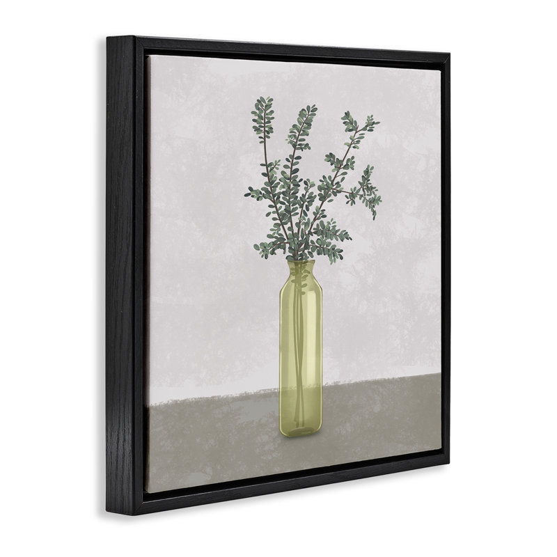 «Plant in Vase Neutral Design», toile encadrée flottante noire par Ziwei Li, Cadre flottant noir de jais, H 18 po x l 18 po