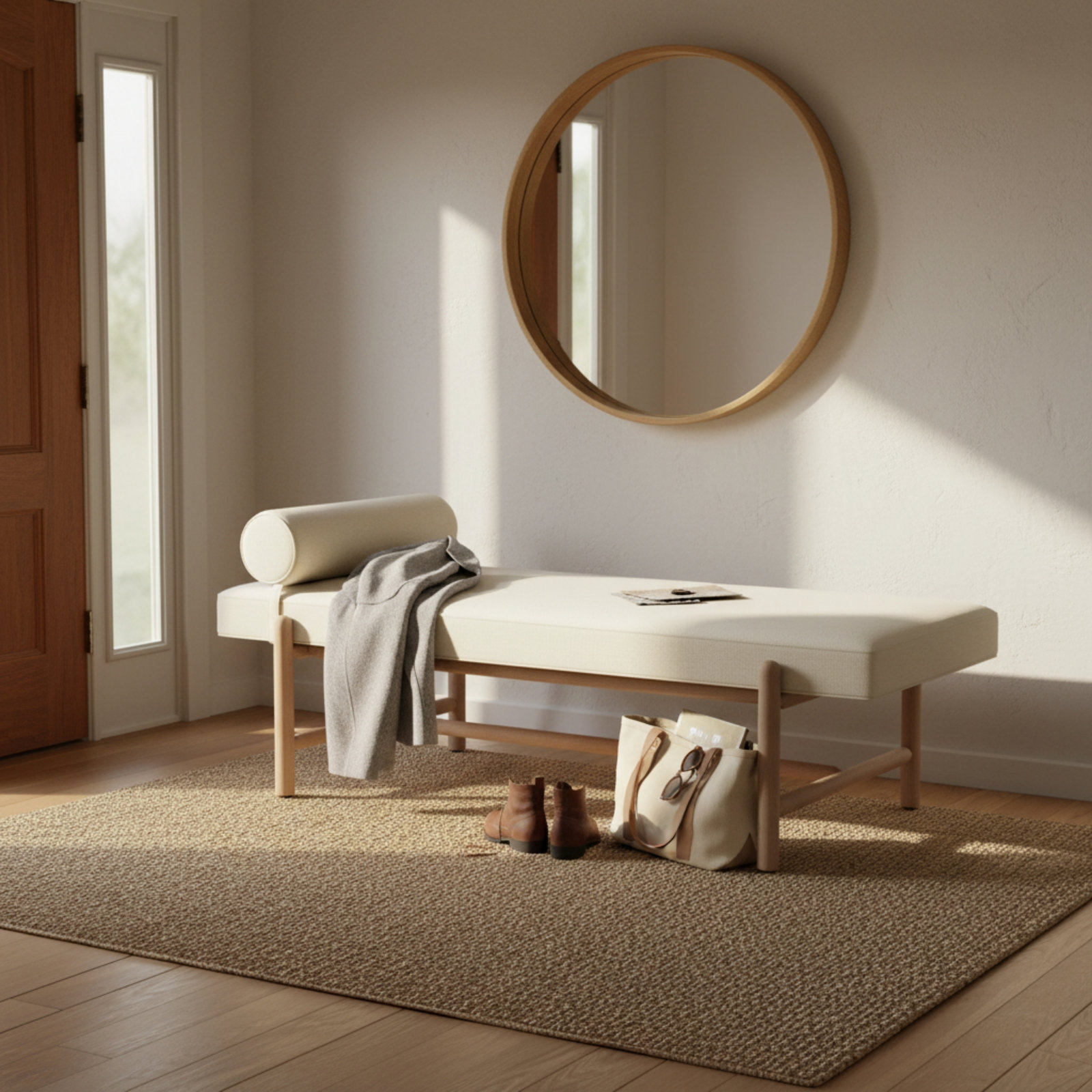 Cellire 29" Linen Entryway Bench, Cream, Natural