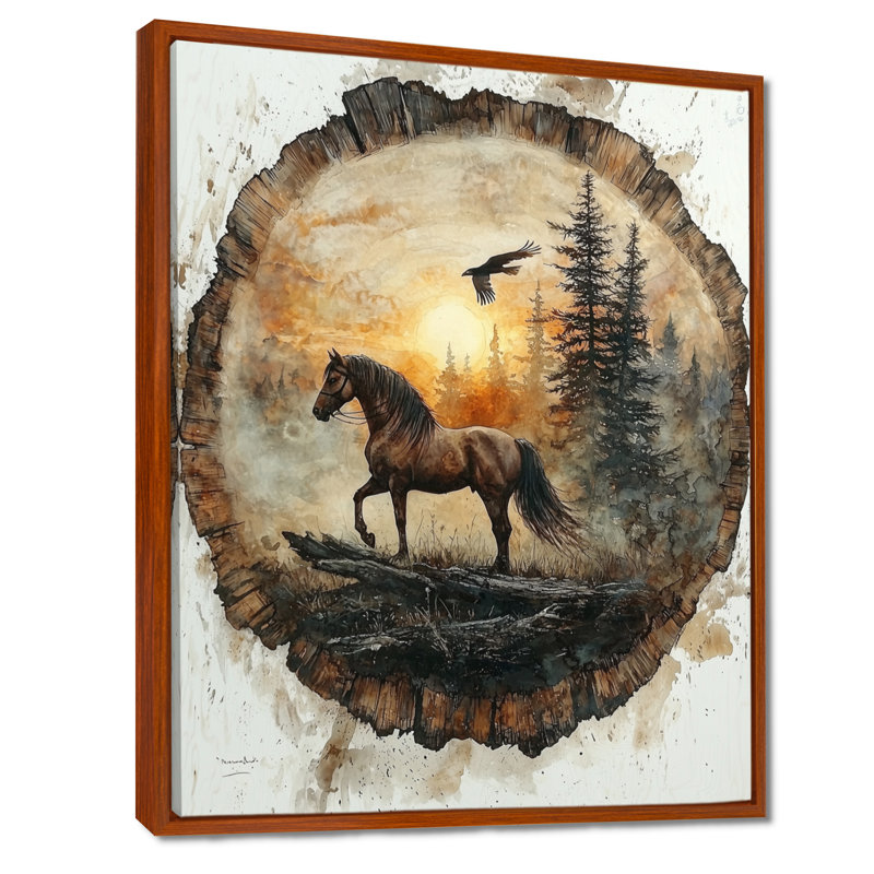 «Giovacchino Native Horse Warrior Chief II», art mural cheval, H 20 po x l 12 po, Reproduction avec cadre flottant, Brun