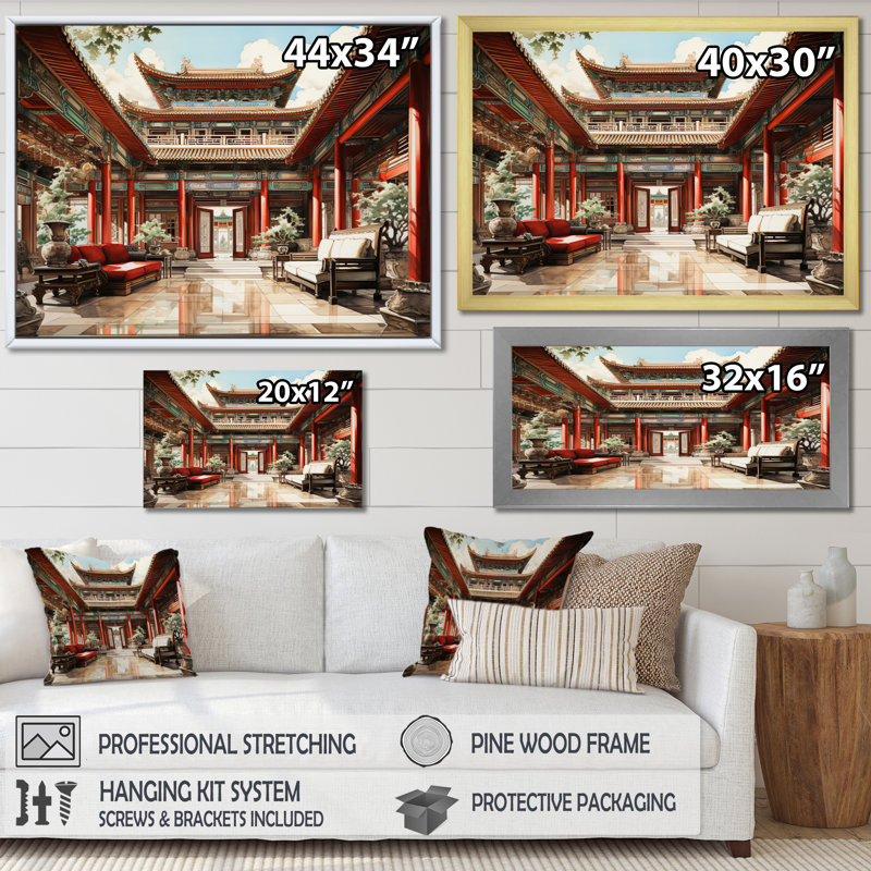 Makinzey China Art Imperial Palace I - reproduction d'art, H 30 po x l 40 po x P 1,5 po, Toile tendue