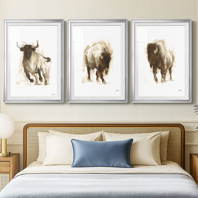 «Rustic Bull II», impression encadrée sur mesure de qualité supérieure mate - 3 pièces
