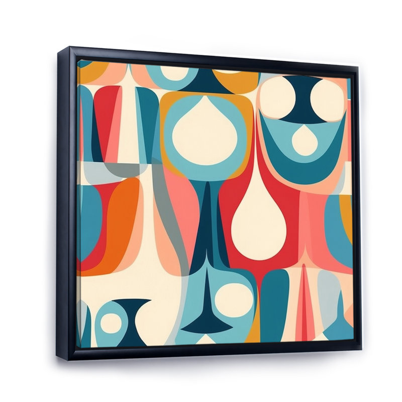 «Retro Abstract Drop Drops» - reproduction sur toile, Cadre flottant noir, H 16 po x l 32 po x P 1 po