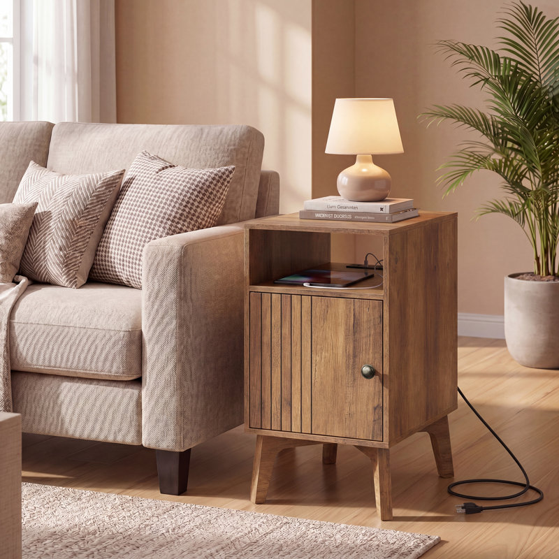 Table de bout avec station de charge, Brun