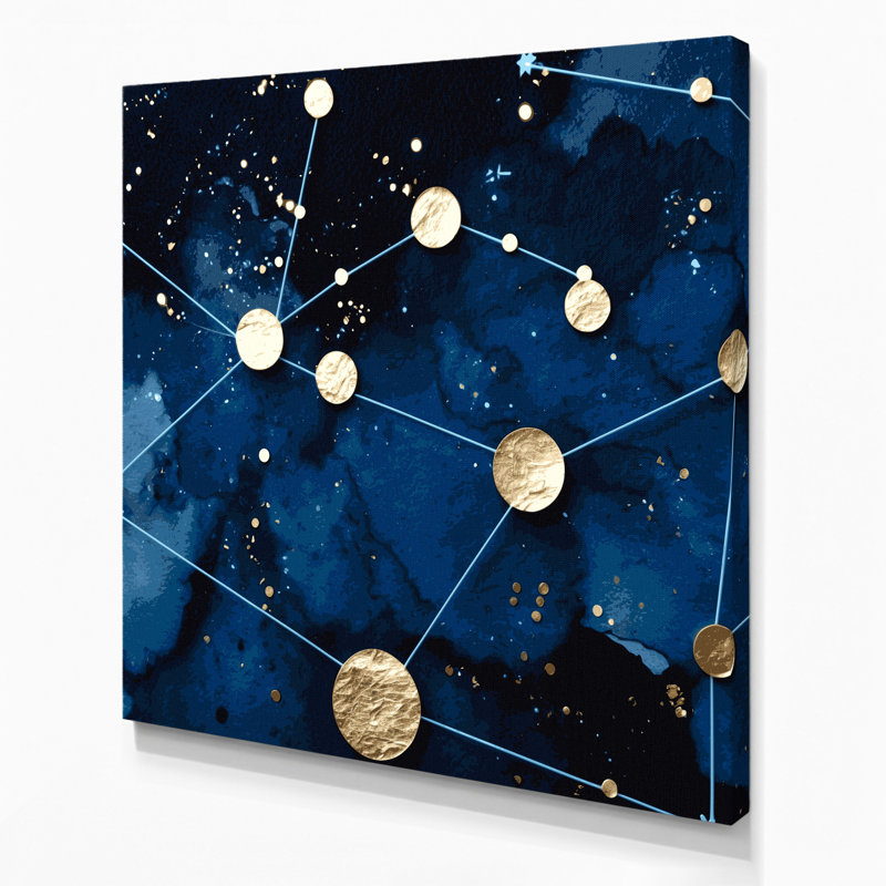 «Sci Fi Minimal constellation pois», art mural sur toile bleue