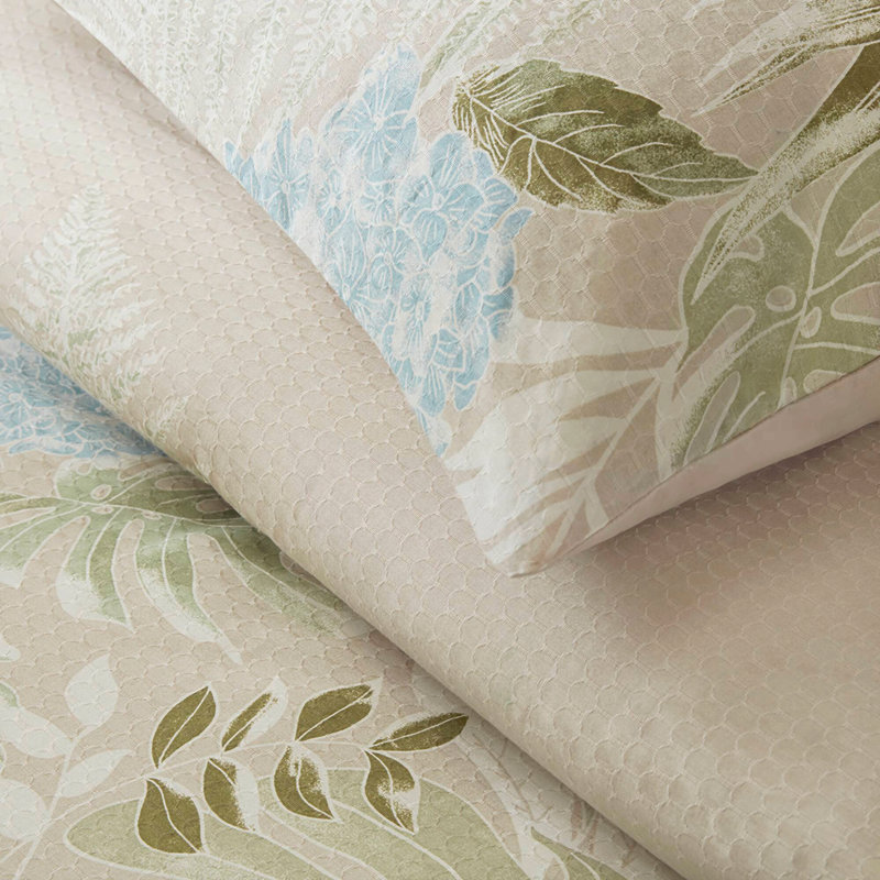 Literie 5 pièces en coton brodé de fleurs, beige/bleu, taille grand lit/queen, Queen Duvet Cover + 4 Additional Pieces