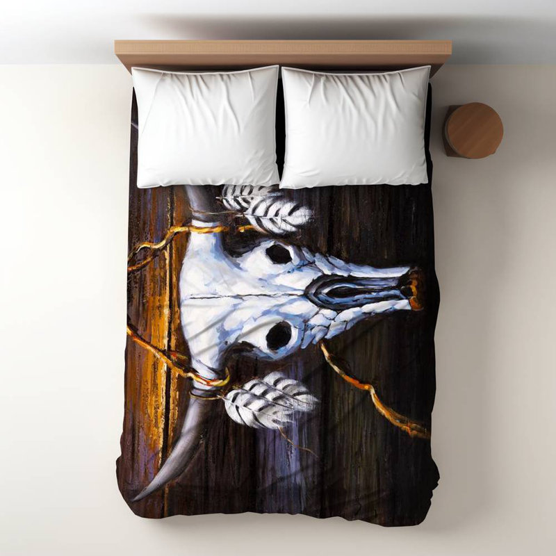 Polyester Sateen Duvet Cover, Twin Duvet, Blue Hanged Bull Skull