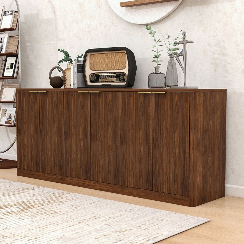 Modern Sideboard with Wave Design – with Ample Storage, Walnut