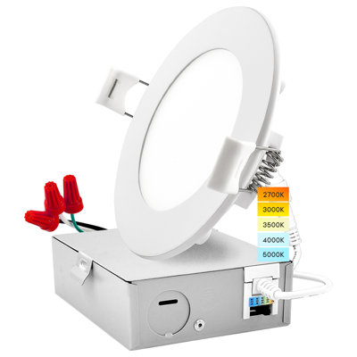 Luminaire encastré à DEL ultra-mince 4 pouces Luxrite avec J-Box 10W CCT couleur sélectionnable à intensité variable 750 lumens ETL et homologué Energy Star IC
