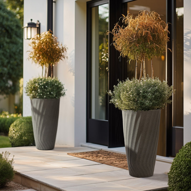 Boynton 24 Inch Tall Planters, Tree Planters with Shelf Insert, Morden Large Round Plant Pots Containers for Indoor/Outdoor Use