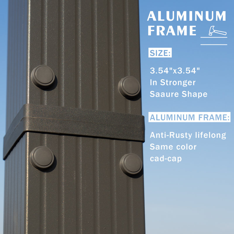 Gray Aluminum Outdoor Pergola with Retractable Canopy 10' x 13'