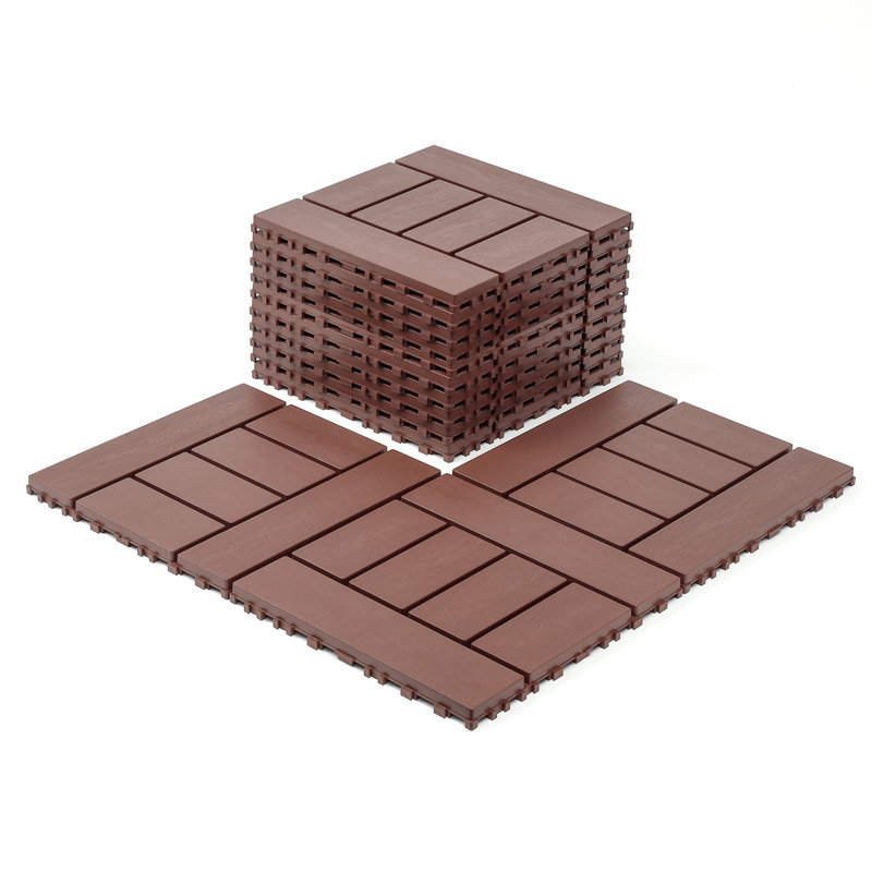 H Style 12 Inch Balcony Deck Tiles, Red/Brown