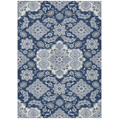 Machine Washable Indoor/Outdoor Xhevrie Blue Rug
