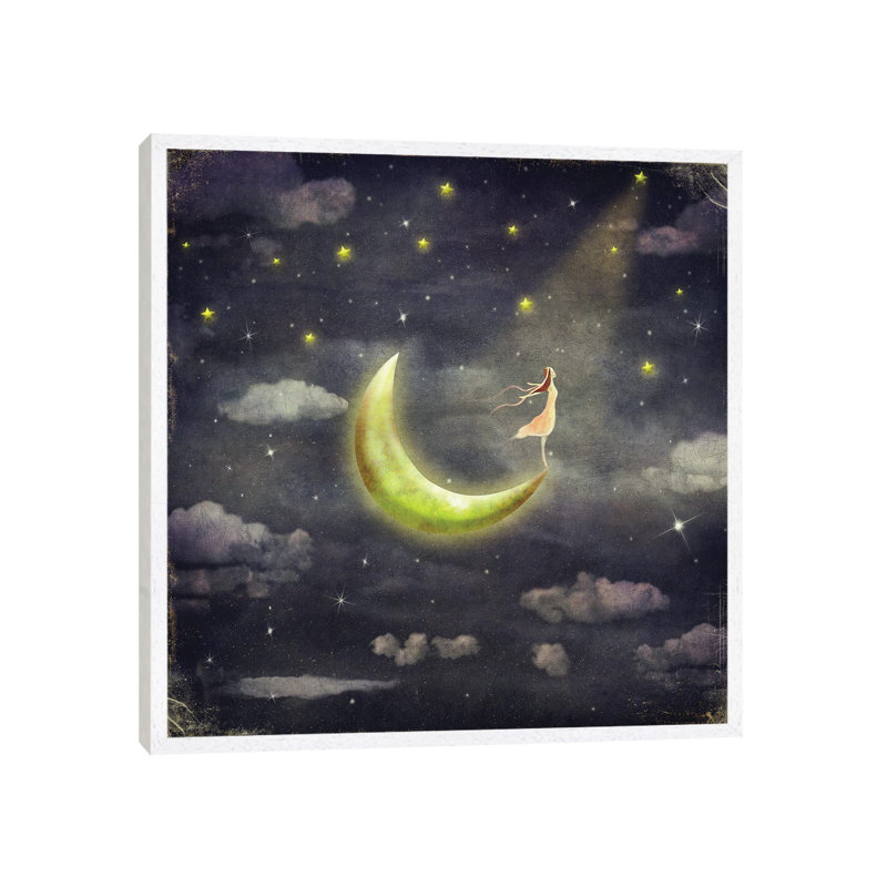 The Girl Who Admires The Star Sky - Print on Canvas, White Framed, 66.04 cm H x 66.04 cm W