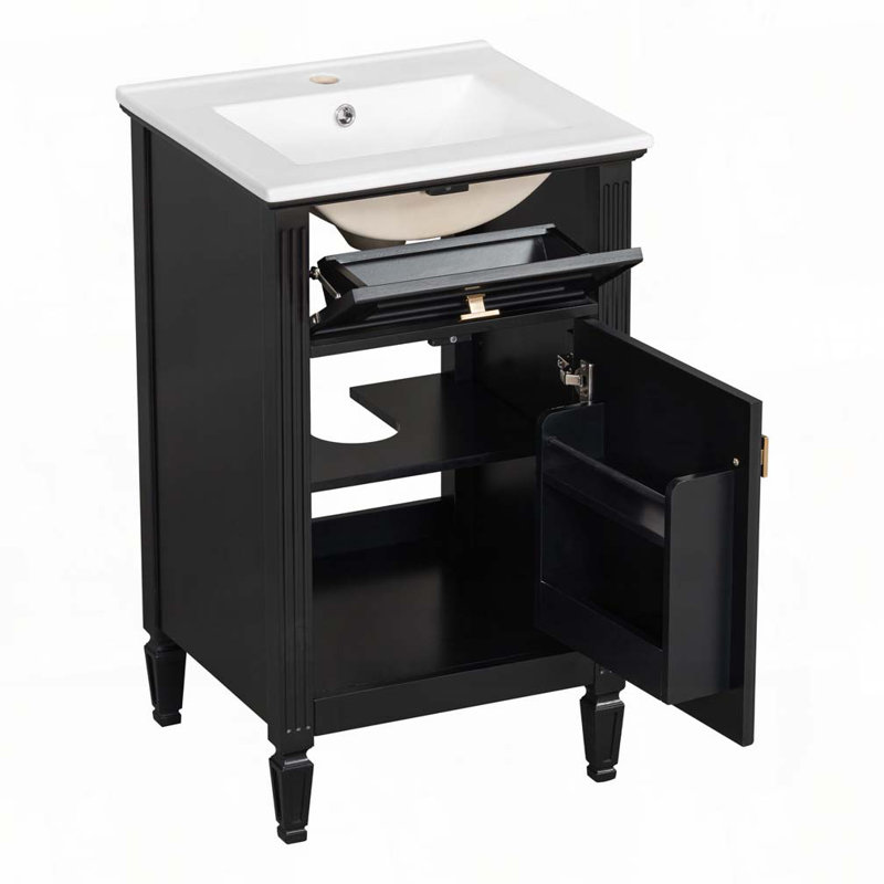20" Bathroom Vanity with Ceramic Sink, Black