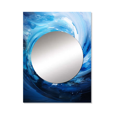 Monn Blue Swirl Wave Spiral II - Abstract Spirals Wall Mirror, Blue Decorative Mirror, Printed Metal Art
