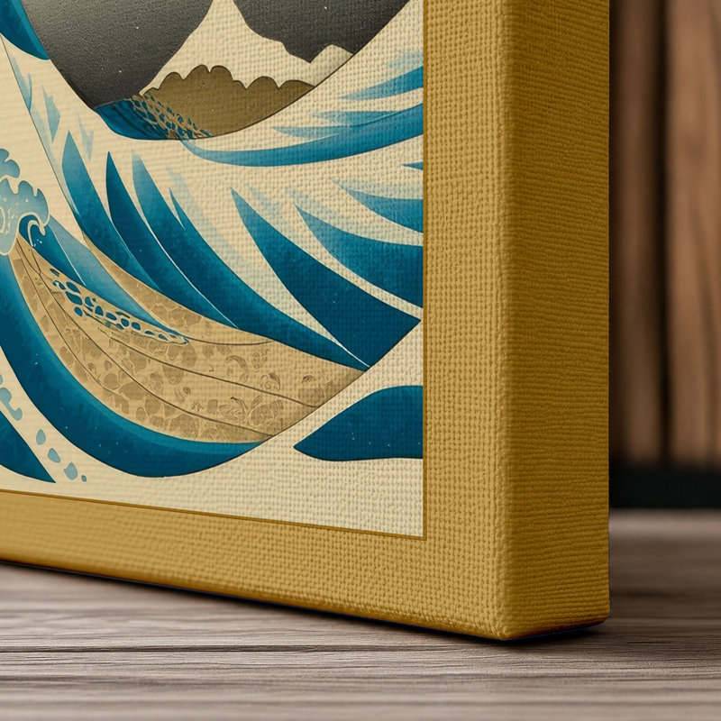 Great Wave at Dawn Japandi - Wrapped Canvas, 36x24 - 91.4 x 61.0 cm, Ochre Border