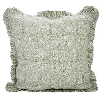 Housse de coussin en coton fabriqué à la main Fab divine, volants gris 18 po x 18 po, housse de coussin à volants