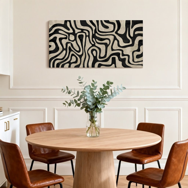 Motif de lignes ondulées noires et blanches à la mode, H 24 po x l 48 po