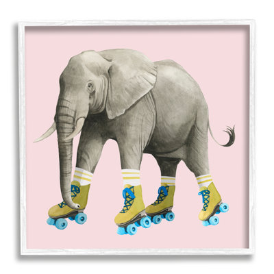 " Quirky Elephant Roller Skating Retro Pink Background " by Grace Popp