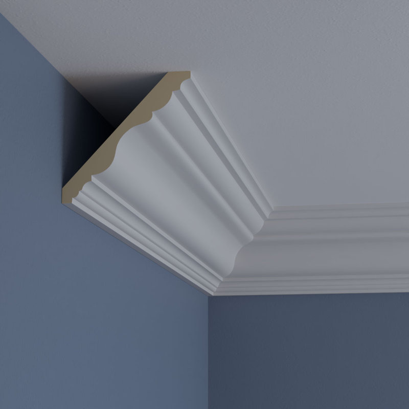 Primed White Polyurethane Geometric Crown Moulding Sample