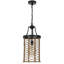 Luminaire suspendu, corps cylindrique en cage avec corde de toile de jute tressée, métal noir