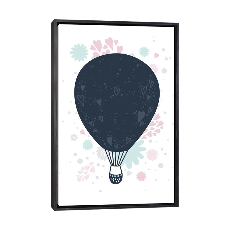 Montgolfière - impression d'art graphique, H 40 po x l 26 po x P 1,5 po, Toile avec cadre noir patiné, Pas de tapis