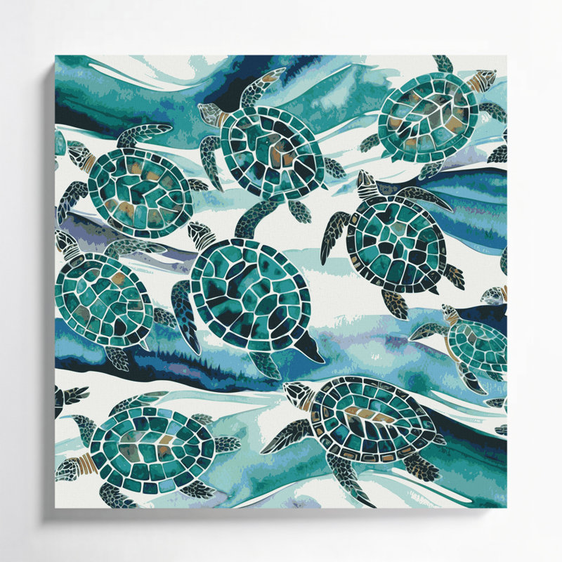 «Hawaiian Honu», art mural sur toile bleue, H 32 po x l 32 po