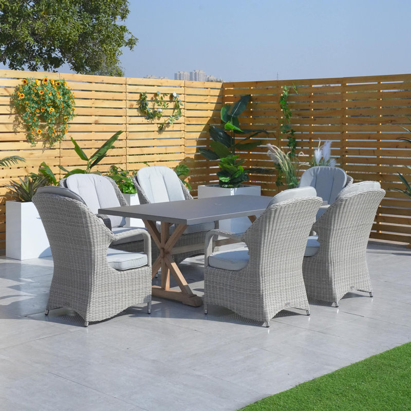 6 - Person Wicker Patio Dining Set with Rectangular Table , Cushions Included