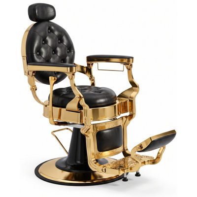 Fauteuil de coiffeur inclinable vintage hydraulique en cuir de polyuréthane capitonné noir, capacité de poids de 700 lb, fauteuil de salon et spa professionnel