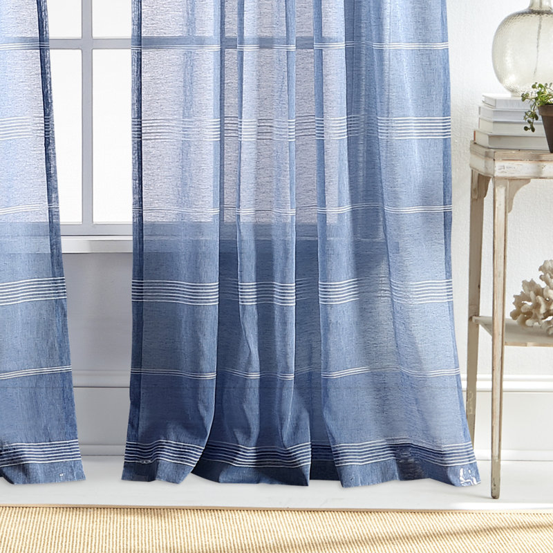 Indigo Sheer Striped Rod Pocket Curtain Panels, 50" x 95"