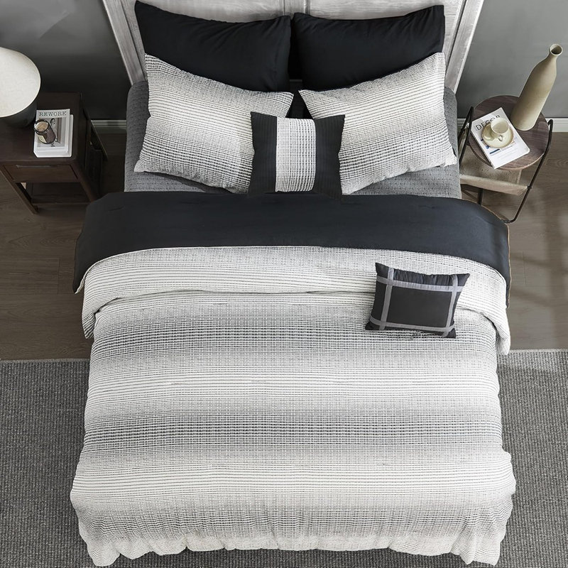 Comforter Set Queen, Striped Yarn-Dyed Te...