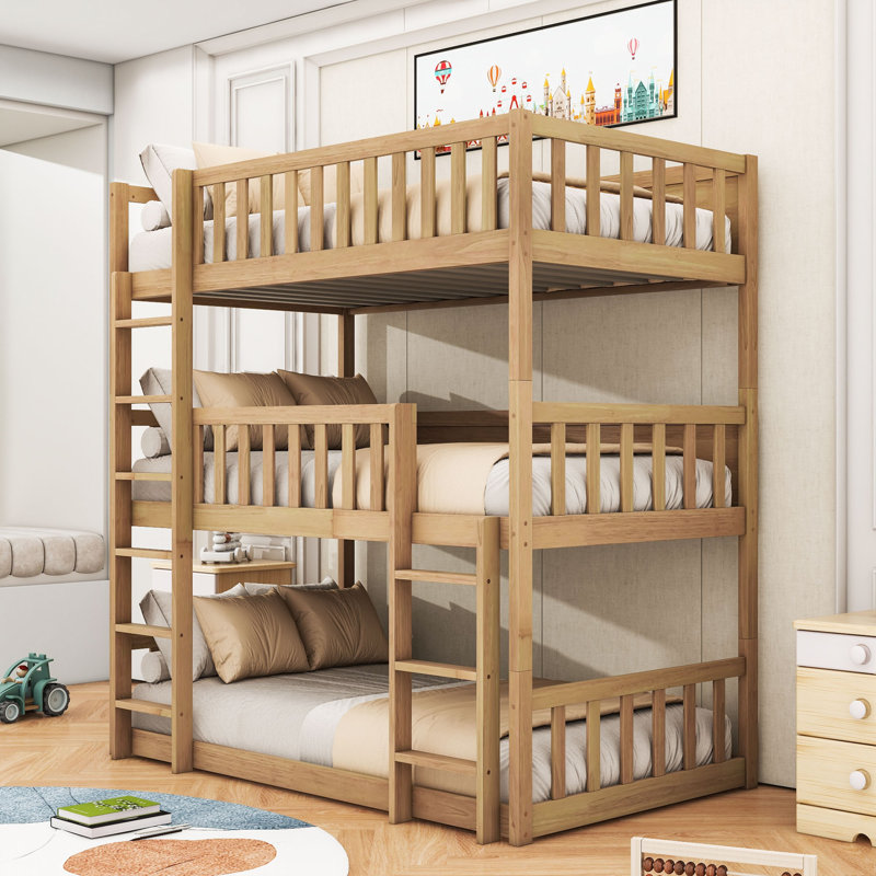 Lexum Twin Size Modern Bunk Bed With Detachable Feature And Rubber Wood, White Oak