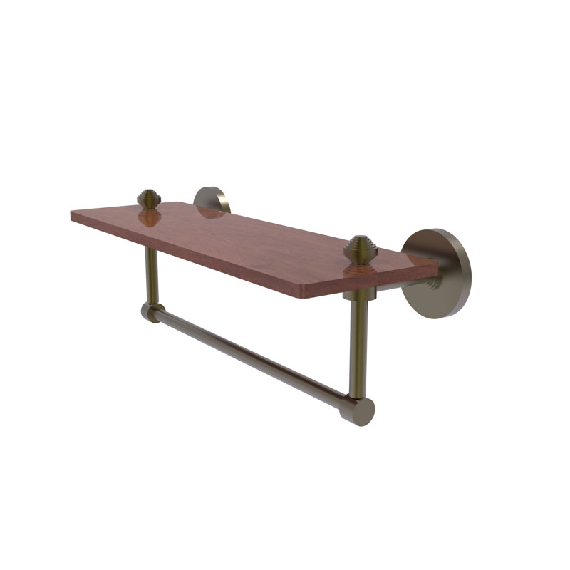 Tablette avec barre à serviettes Trond Ironwood, Laiton antique, H 5 po x l 16 po x P 5 po