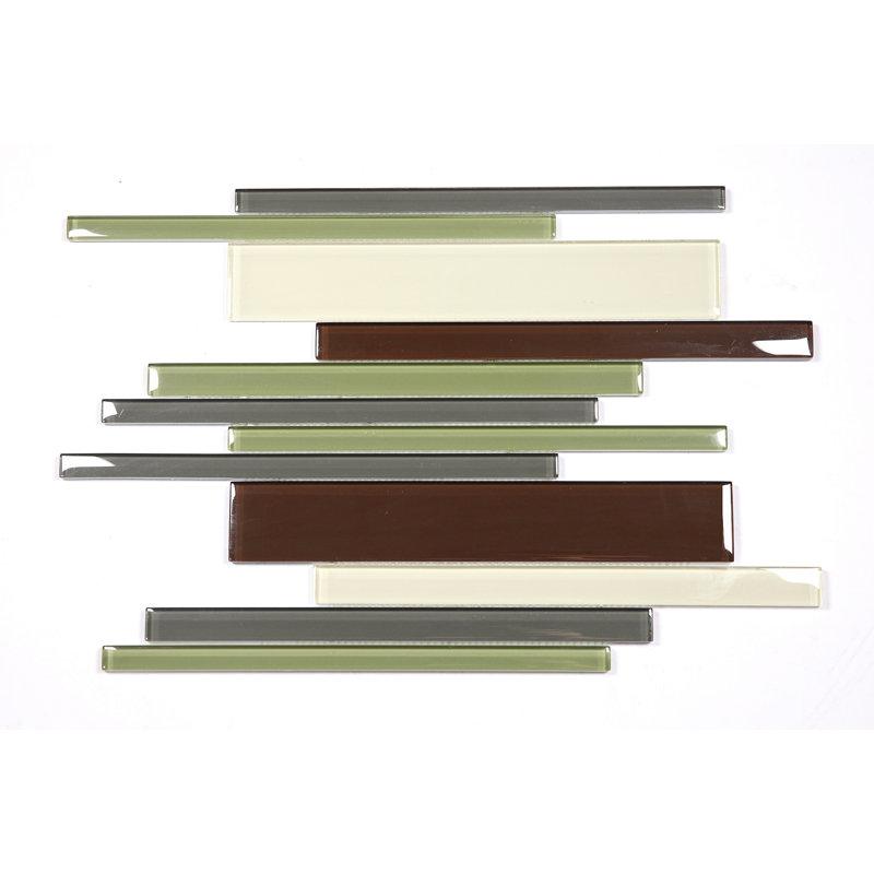 12" x 12" Glass Mosaic Brick Joint Tile, Beige/Brown/Green