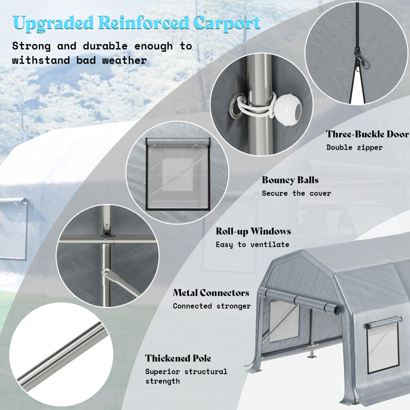 12 FT x 24 FT Heavy Duty Anti-Snow Carport with Spacious Aluminum Frame, 12 x 24 FT