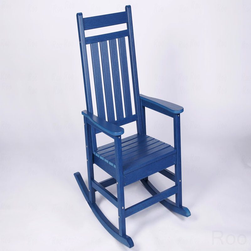 Outdoor Rocking Chair, With Wood-Texture, Navy Blue