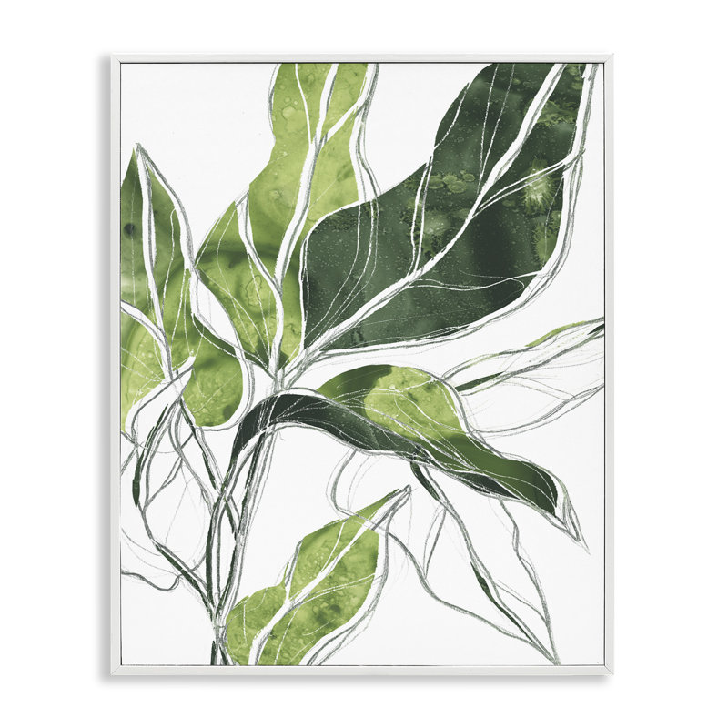 Motif de lignes vert palmier expressif, H 14 po x l 11 po, Giclée encadrée blanc bord de mer