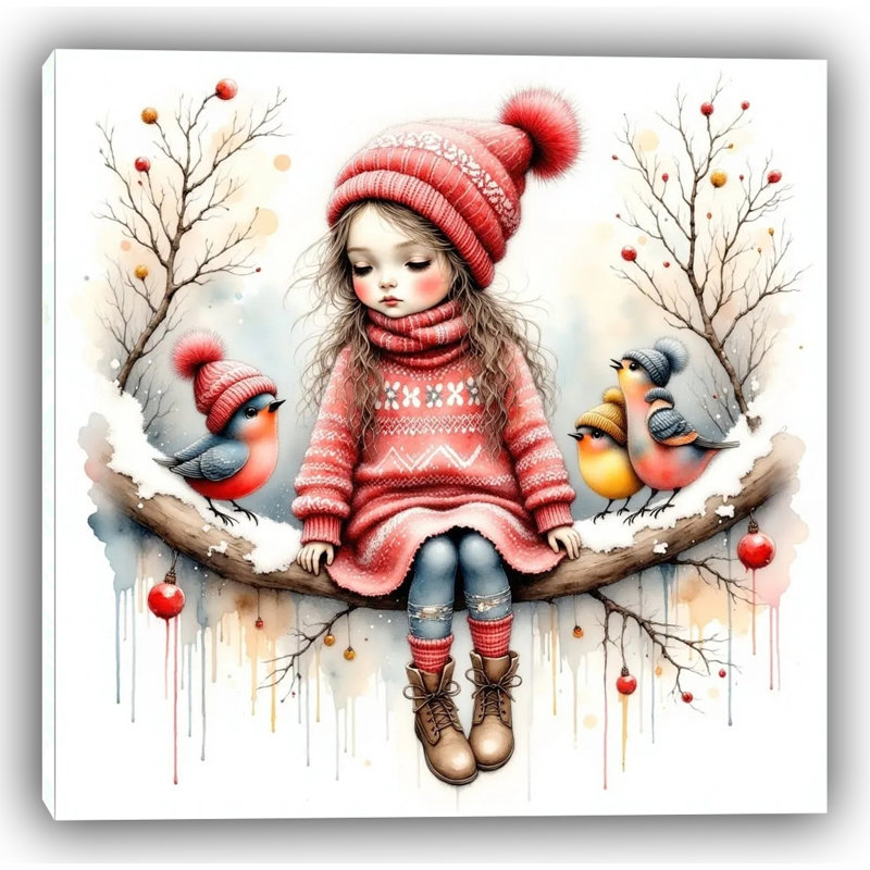 Winter Whispers - A Moment with Feathered Friends, H 12 po x l 12 po