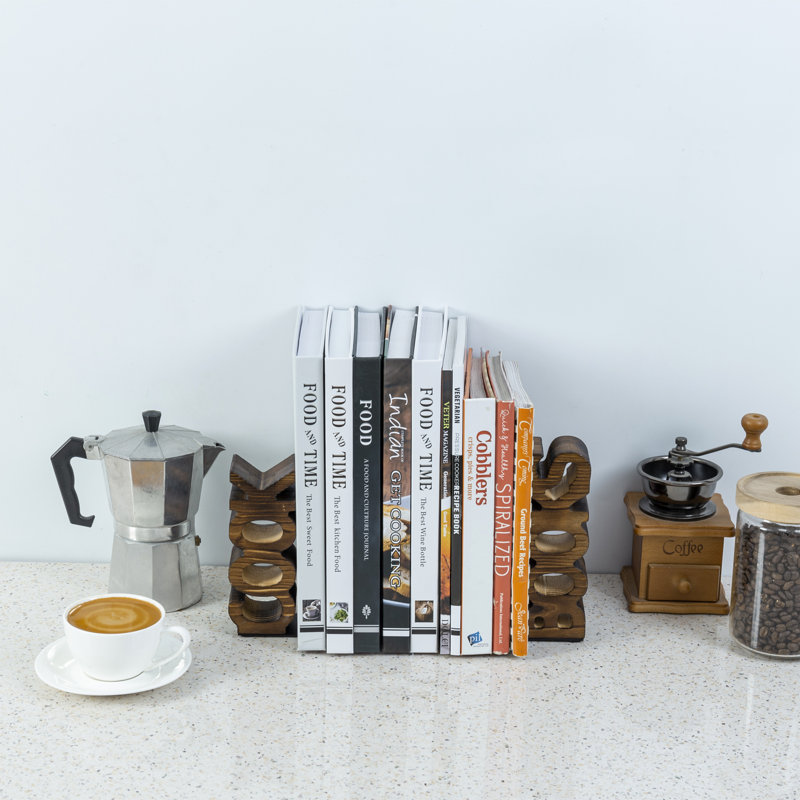 2 Piece Burnt Wood Decorative Cookbook Text Bookend