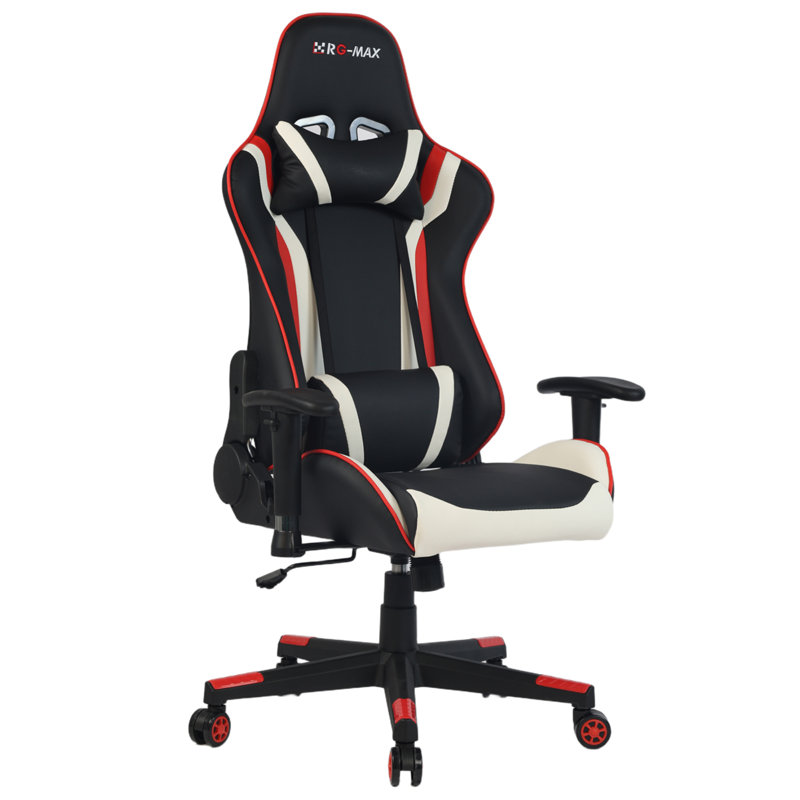 RayGar Faux Leather PC & Racing Game Chair, Red/Black/White