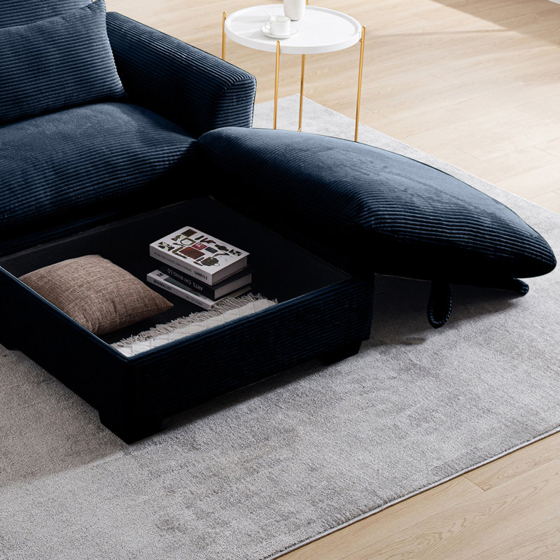 Karaka Upholstered Ottoman, Navy