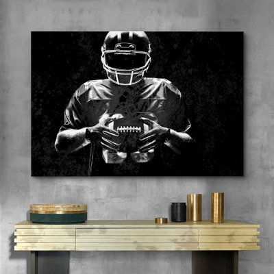 Sport " Black White Shadow Football Player Portrait Sports & Fitness Photography Boy's Room Wall Decor "