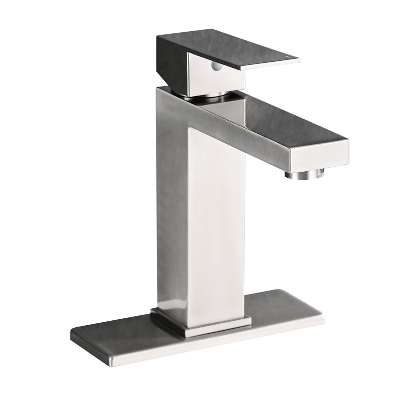 Bathroom Sink Faucet Stainless Steel Single Hole - Deck-Mounted With And Drain, Brushed Nickel Finish, 1.2 Flow Rate, Lever Handle, Ceramic Disc Valve For 1 Tap Vanity Bar