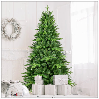 5Ft Pre-Lit Christmas Tree With 250 Warm White LED Lights, 850 Tips, Realistic PE And PVC Hinged Tree For Holiday Decoration