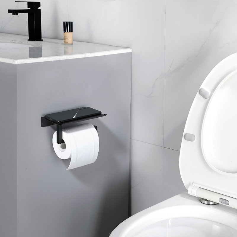 Porte-papier hygiénique mural avec tablette, Noir mat