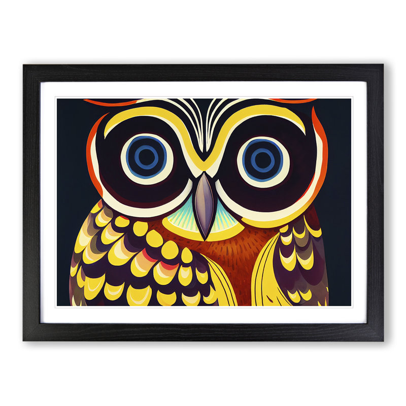 XH1022-6537X Owl Art Retro Vol.6 - Single Picture Frame Print, Black, 46cm H x 64cm W x 2cm D