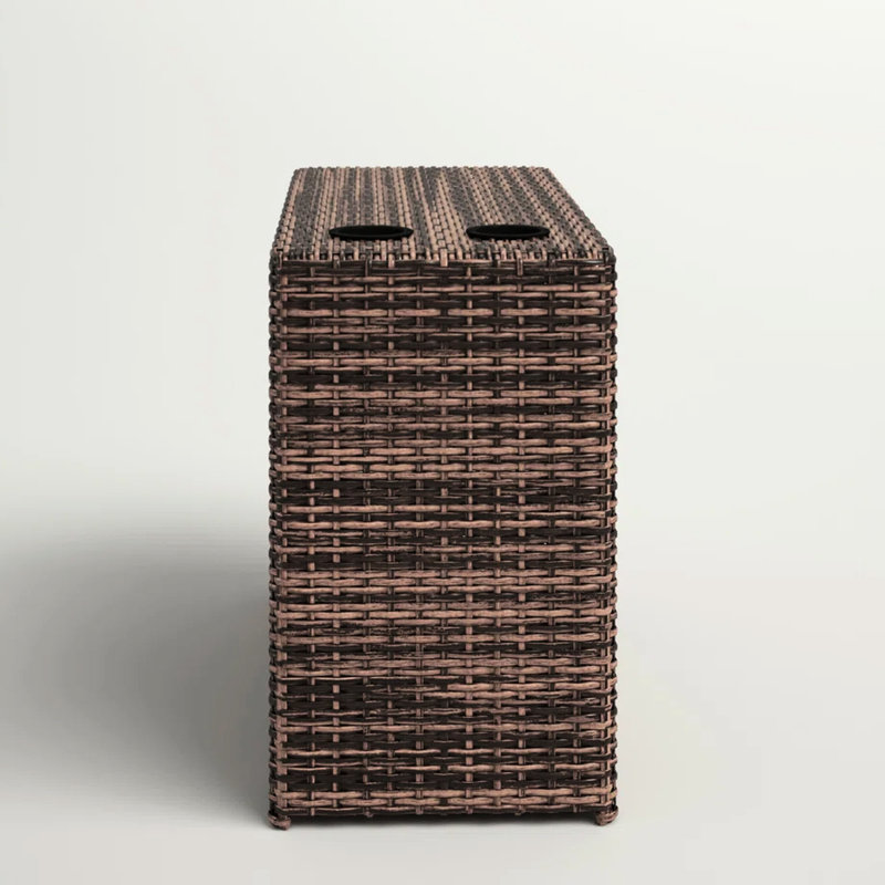 Table d'appoint d'extérieur avec fonction -, 2 fentes pour boissons, cadre antirouille 13 x 33 x 22 po, trous en résine brune, po