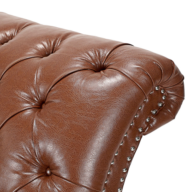 Tufted Armless Chaise Lounge, Brown Pu Faux Leather