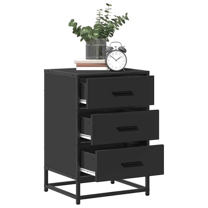 40cm W Metal Bedside Table, Black