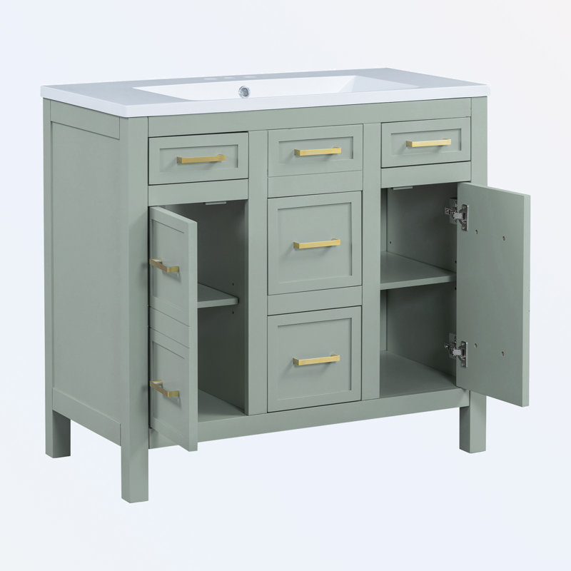 Meuble-lavabo de salle de bain avec lavabo intégré en résine, Vert